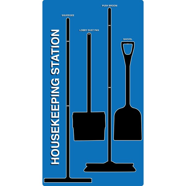 5S Housekeeping Shadow Board Broom Station Version 10  - Blue Board / Black Shadows  With Broom